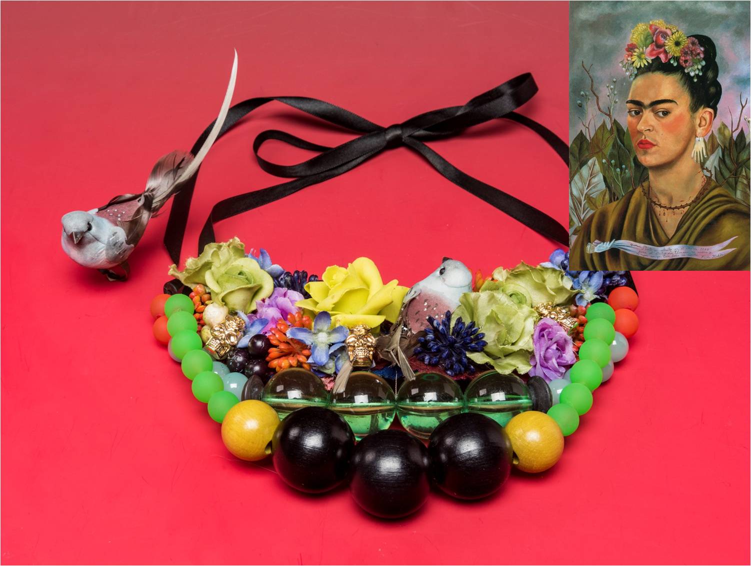 Necklace and ring Frida's garden inspireed by headband decoration on Frida's Self-portrait dedicated to Dr. Eloessser
